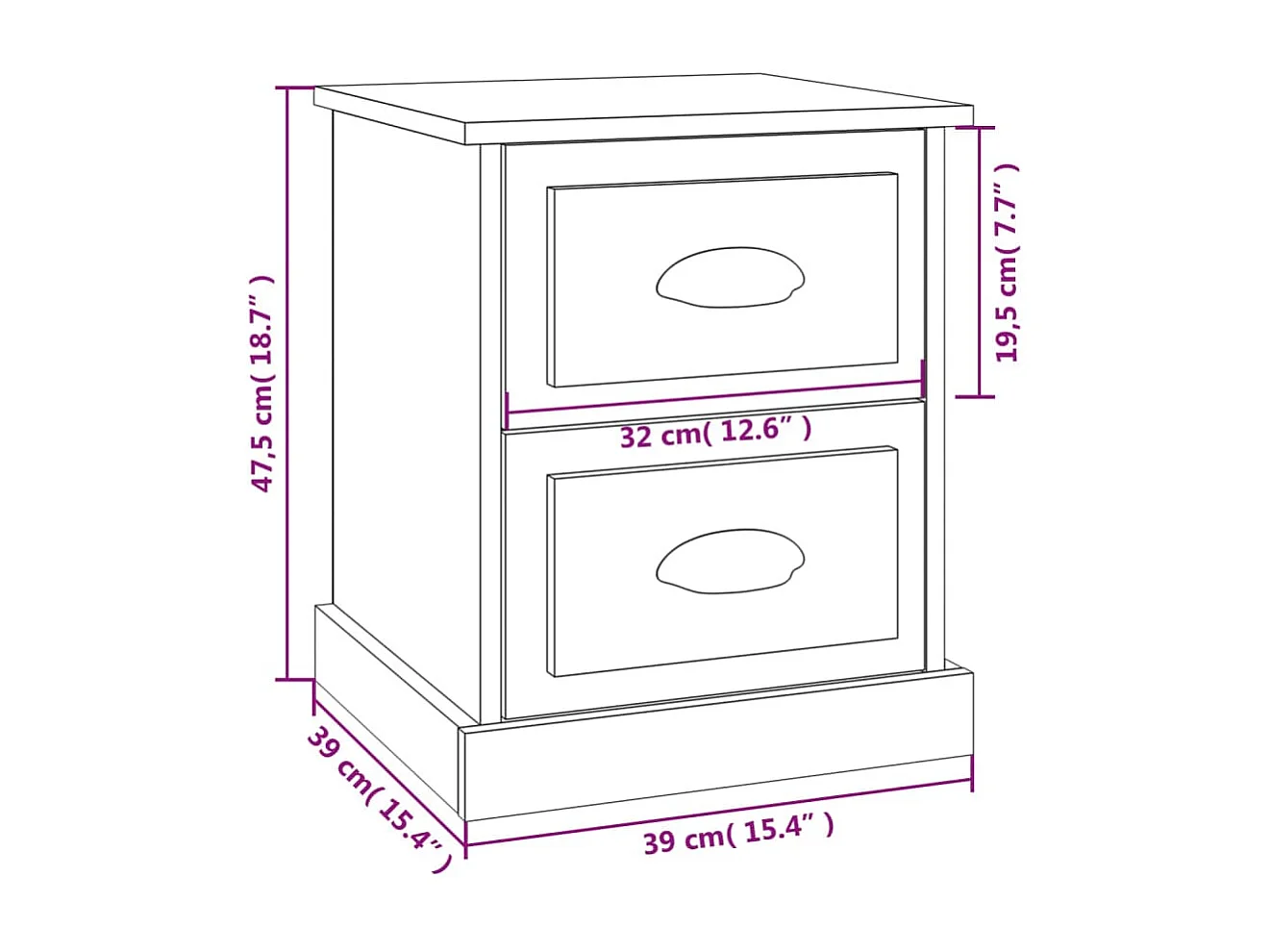 Comodini 2 pz Bianchi 39x39x47,5 cm in Legno Multistrato