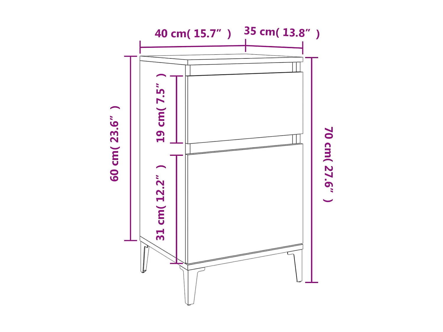 Nachtkastjes 2 st 40x35x70 cm betongrijs