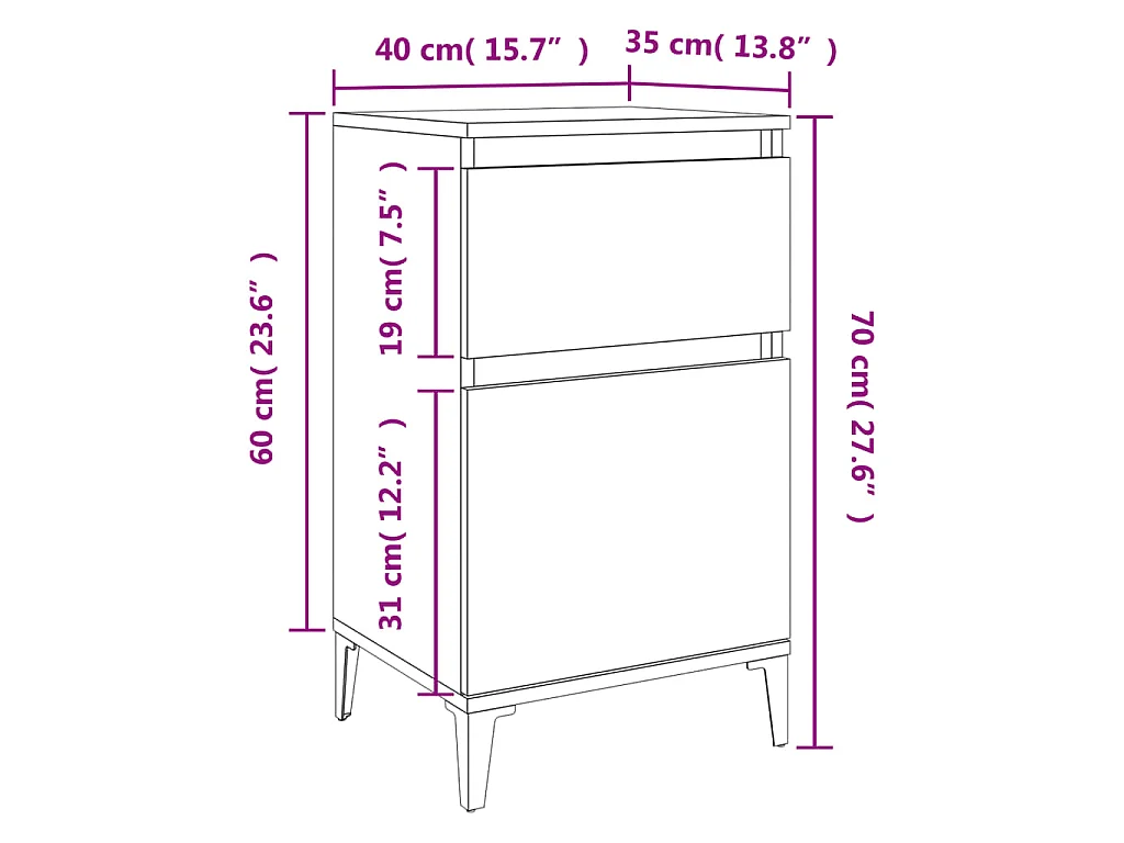 Nachtkastjes 2 st 40x35x70 cm betongrijs