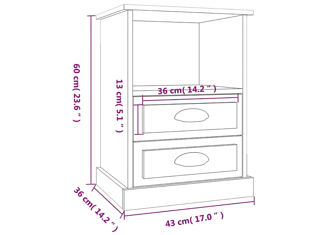 Table de chevet blanc 43x36x60 cm