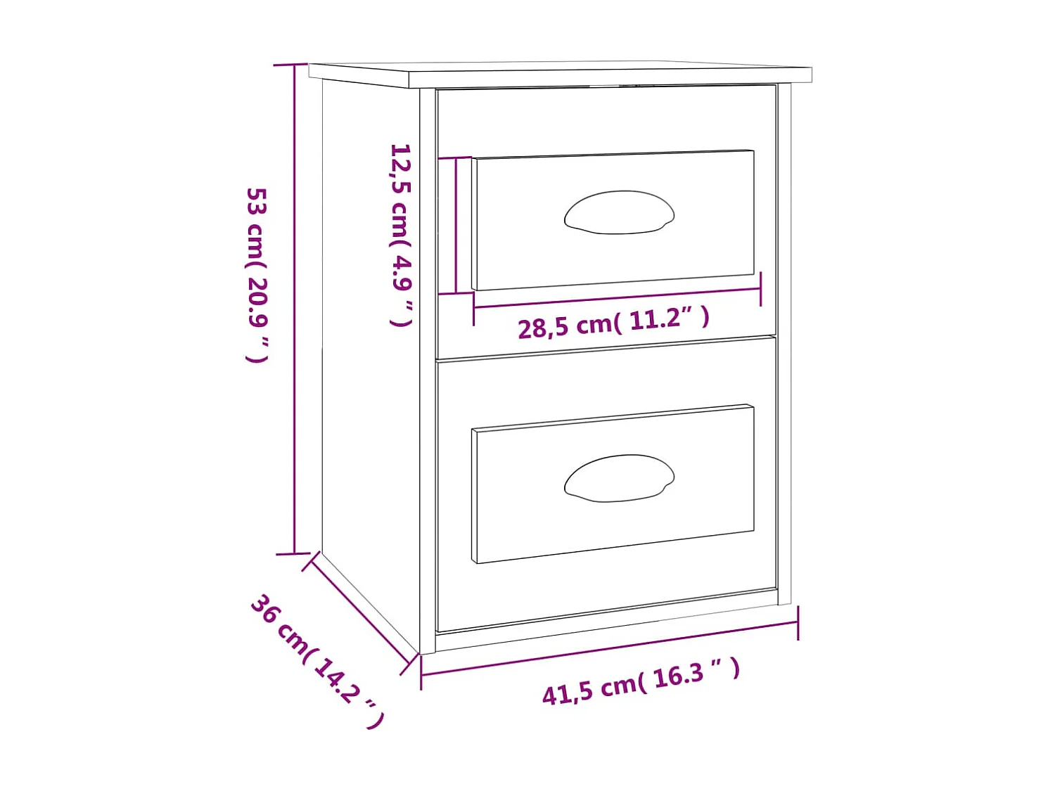 Table de chevet murale blanc 41,5x36x53 cm