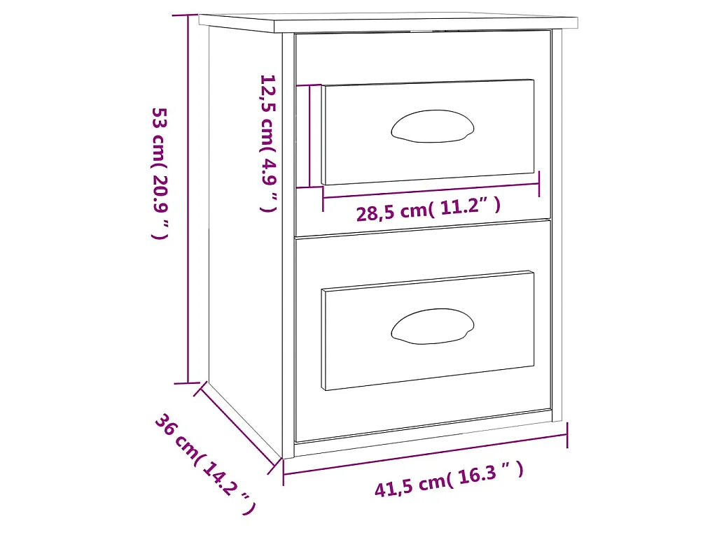 Table de chevet murale blanc 41,5x36x53 cm