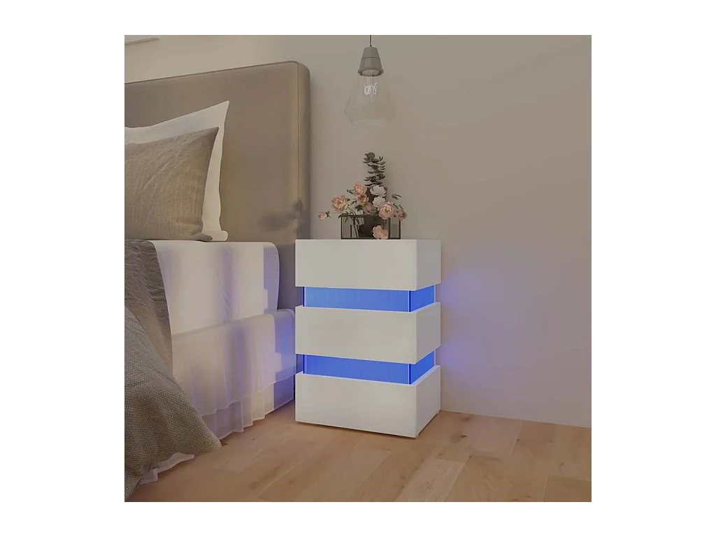 Table de chevet à LED blanc 45x35x67 cm bois d'ingénierie