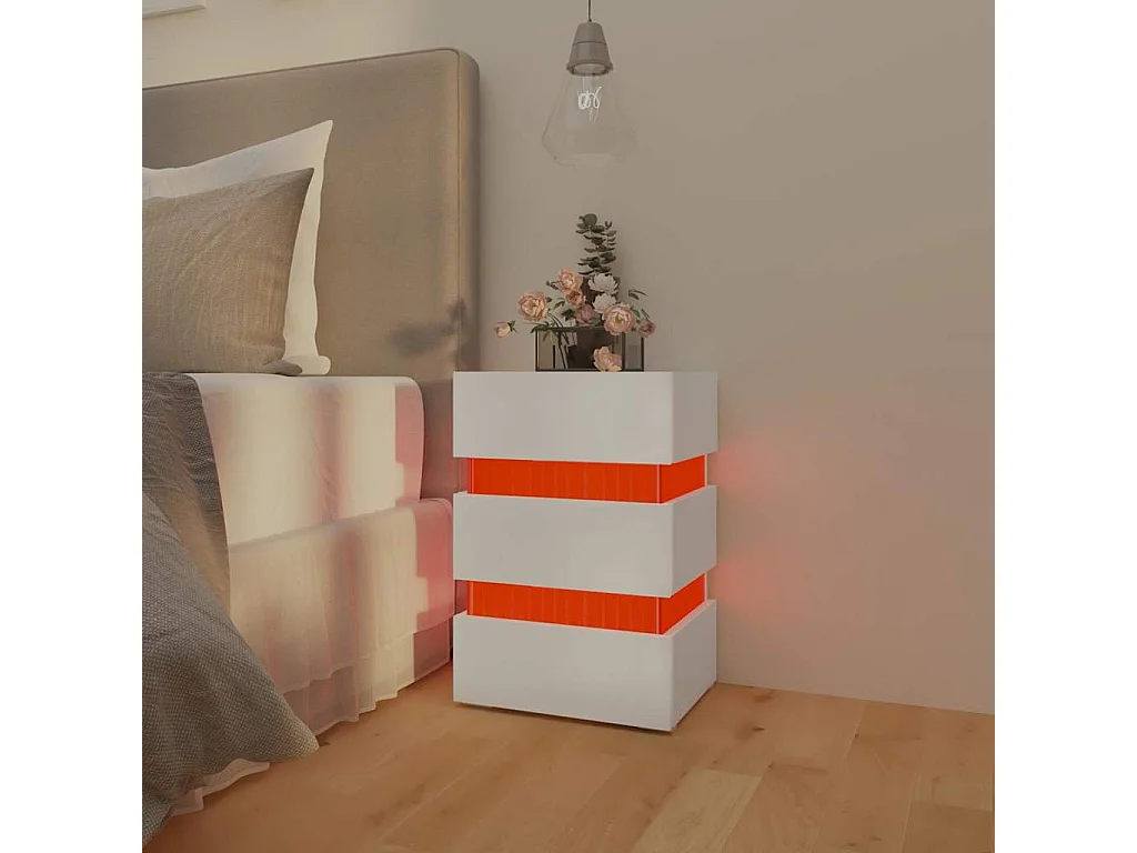 Table de chevet à LED blanc 45x35x67 cm bois d'ingénierie