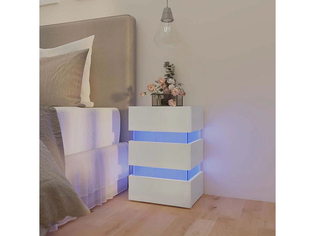Table de chevet à LED blanc 45x35x67 cm bois d'ingénierie