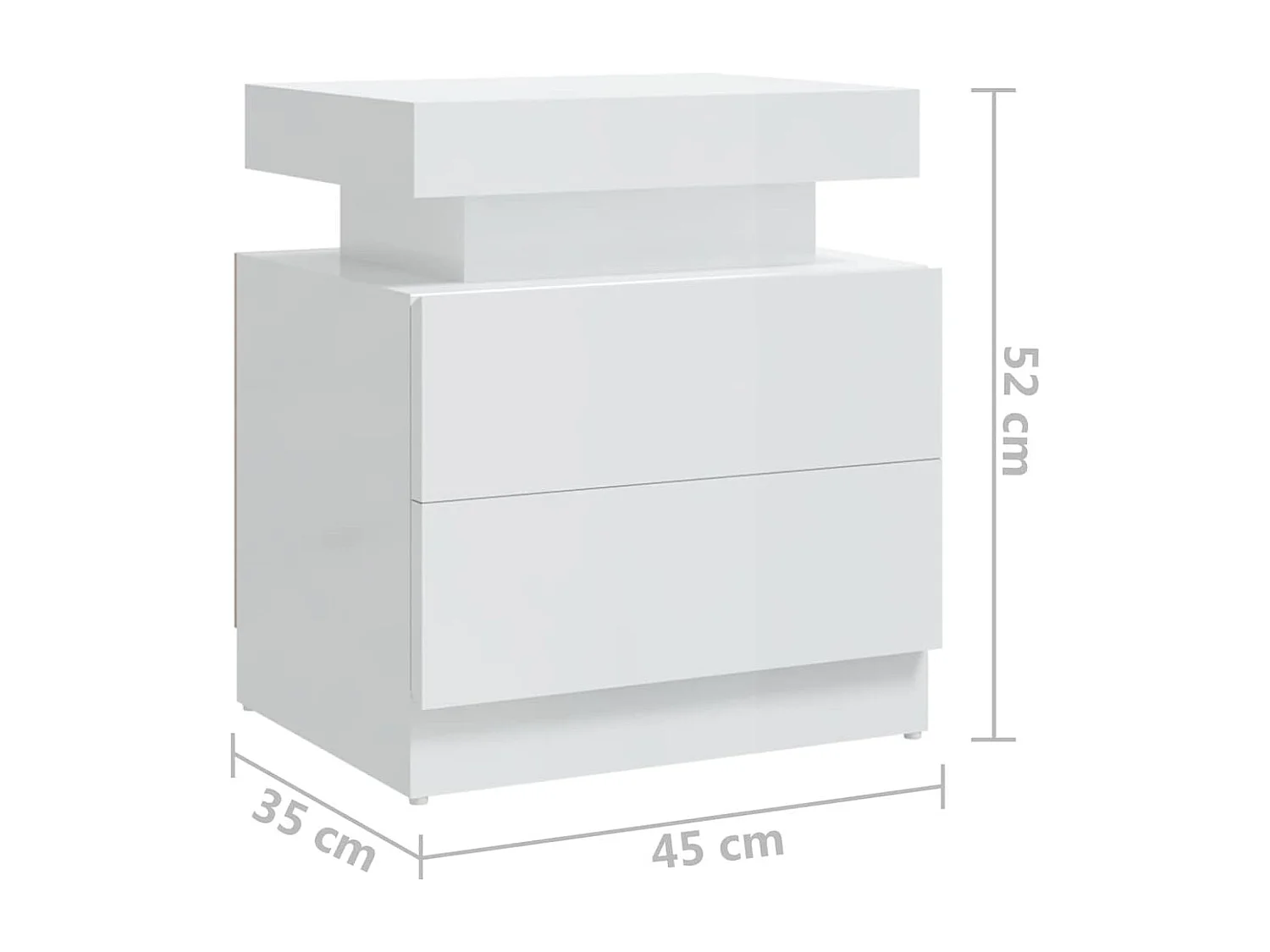 Nachtkastje 45x35x52 cm bewerkt hout hoogglans wit