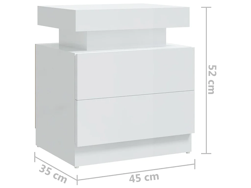Nachtkastje 45x35x52 cm bewerkt hout hoogglans wit