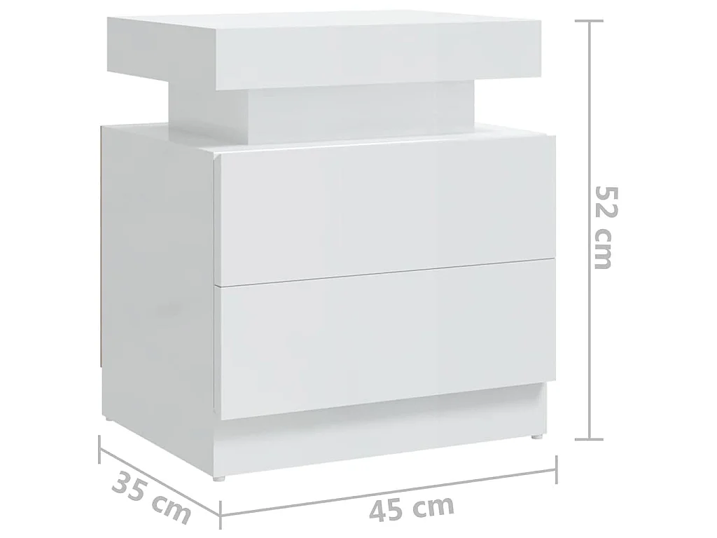 Nachtkastje 45x35x52 cm bewerkt hout hoogglans wit