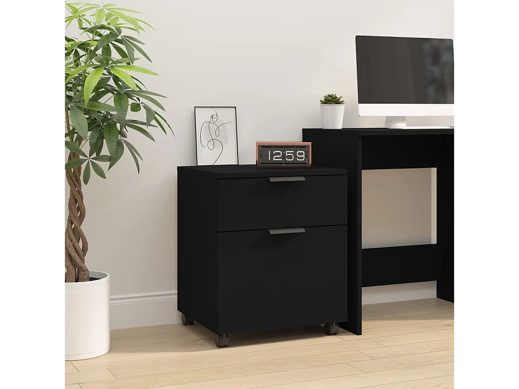 Classeur mobile avec roues noir 45x38x54 cm bois d'ingénierie