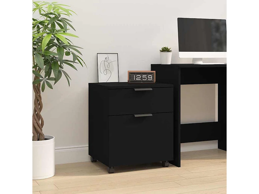 Classeur mobile avec roues noir 45x38x54 cm bois d'ingénierie
