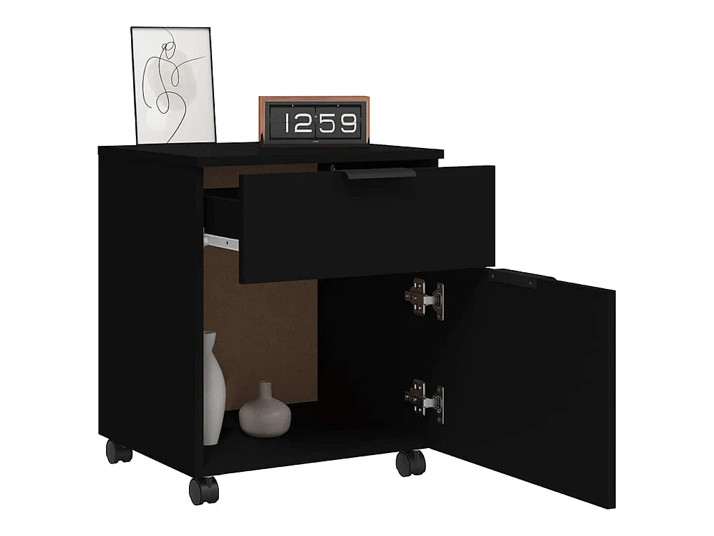 Dossierkast verrijdbaar 45x38x54 cm bewerkt hout zwart