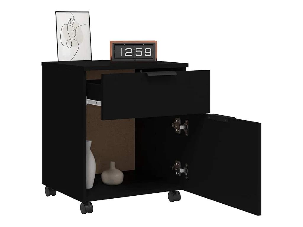 Dossierkast verrijdbaar 45x38x54 cm bewerkt hout zwart