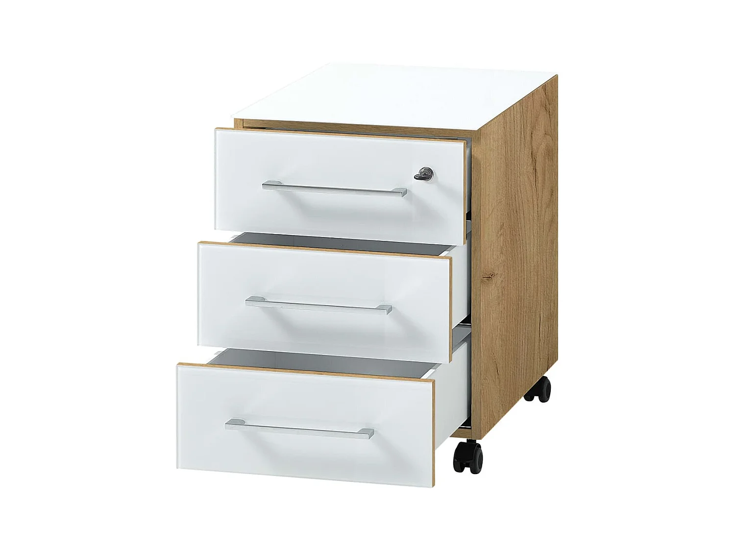 Classeur sur roulettes GW-Monteria Blanc et chêne Navarra