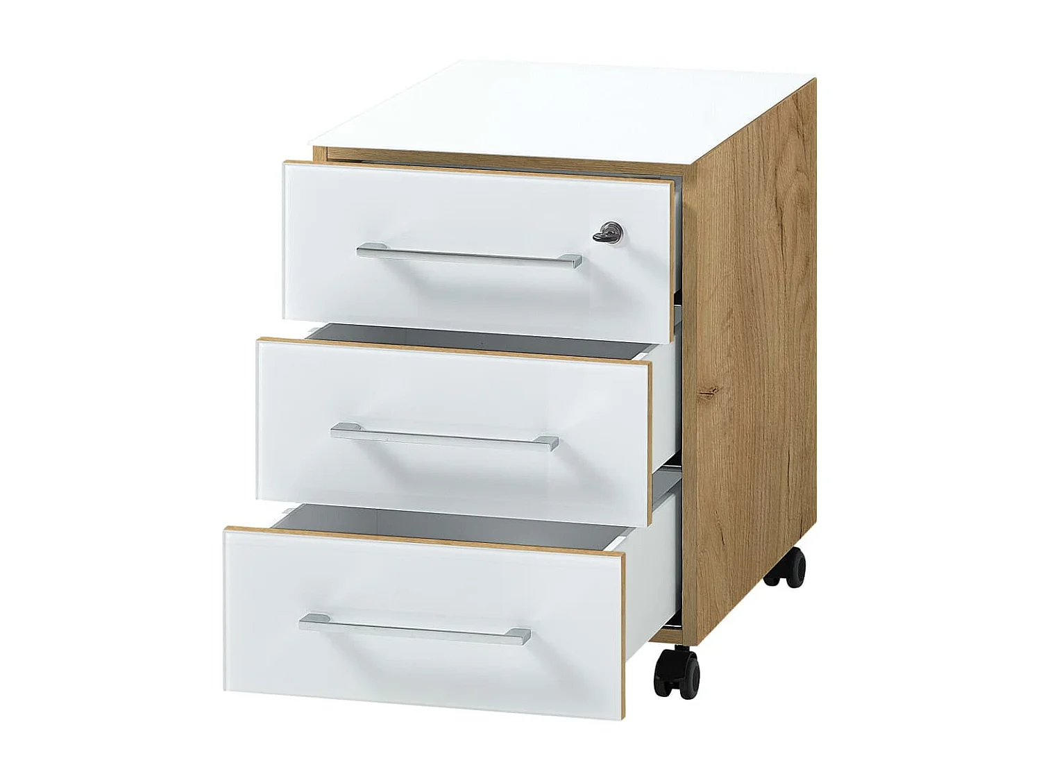 Classeur sur roulettes GW-Monteria Blanc et chêne Navarra