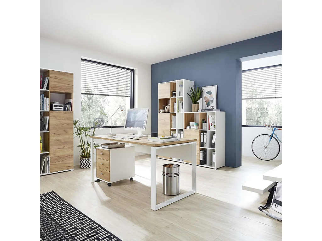 Classeur à roulettes 40x48,9x56,9cm Chêne de Navarre et blanc