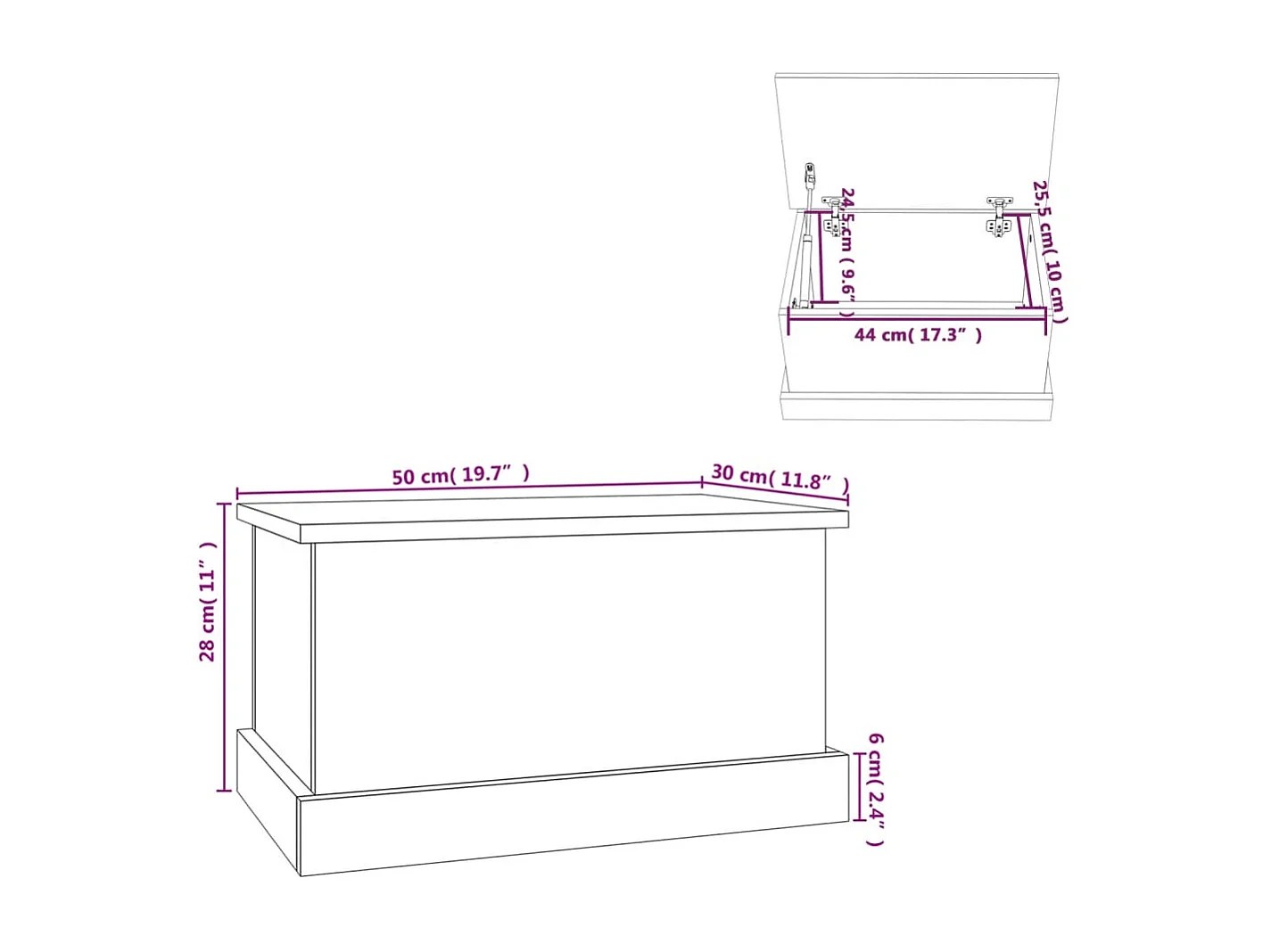 Boîte de rangement chêne fumé 50x30x28 cm bois d'ingénierie