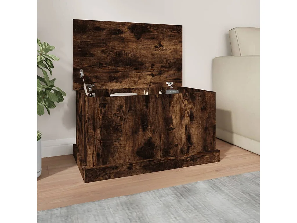 Boîte de rangement chêne fumé 70x40x38 cm bois d'ingénierie