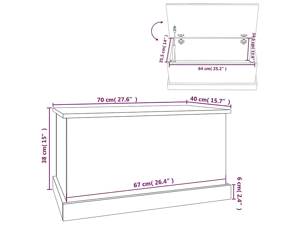 Boîte de rangement sonoma gris 70x40x38 cm bois d'ingénierie