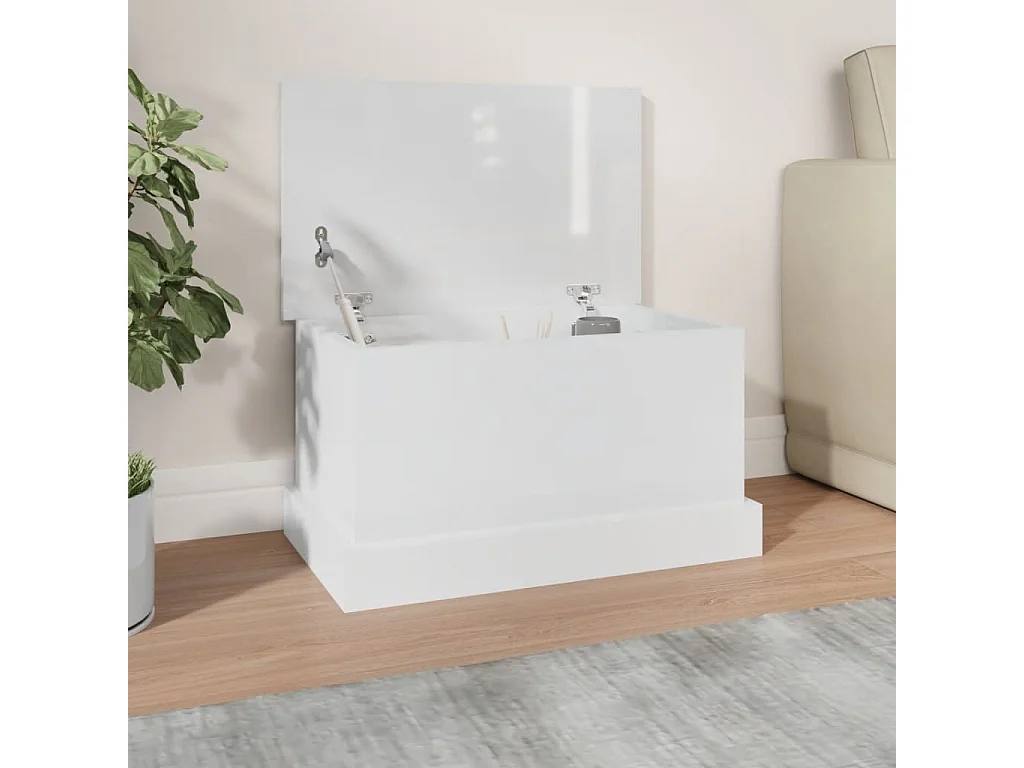 Boîte de rangement blanc brillant 50x30x28 cm bois d'ingénierie