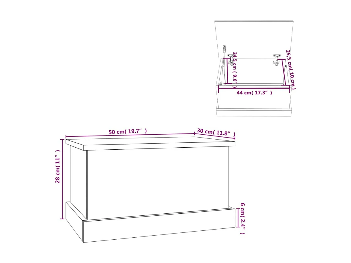 Boîte de rangement blanc 50x30x28 cm bois d'ingénierie