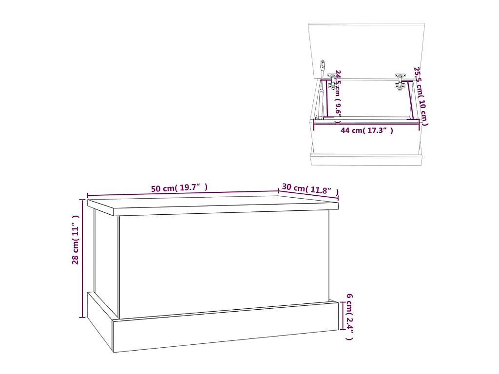 Boîte de rangement noir 50x30x28 cm bois d'ingénierie