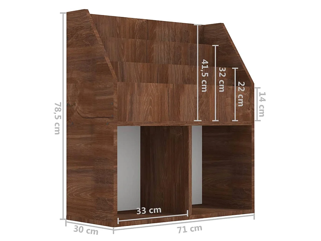 Revistero niños madera contrachapada marrón roble 71x30x78,5 cm