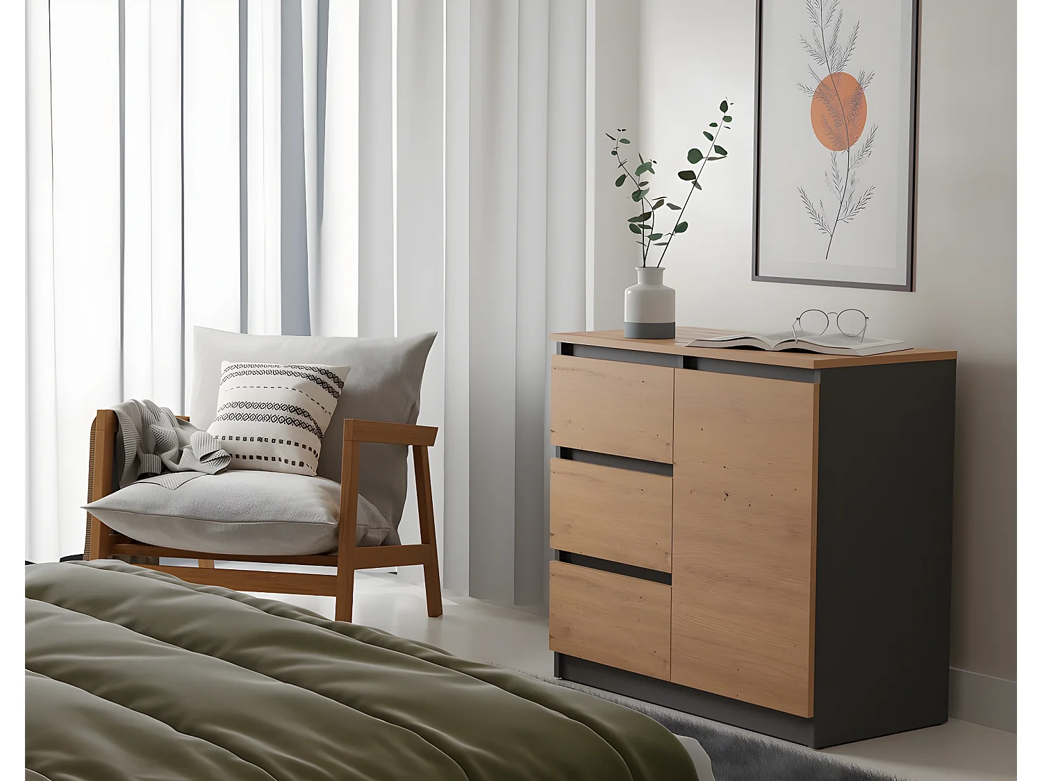 DUNJA - Buffet 1 porte 3 tiroirs - Dimensions 80x40x75 cm - Rangement séjour - Style moderne