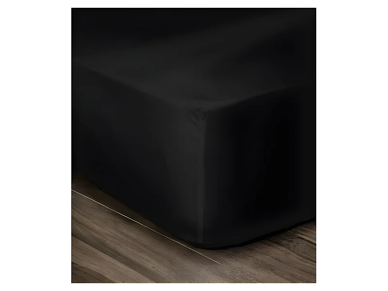 LOVELY HOME Drap Housse 100% Coton 180x200cm - Bonnet 35cm - Noir