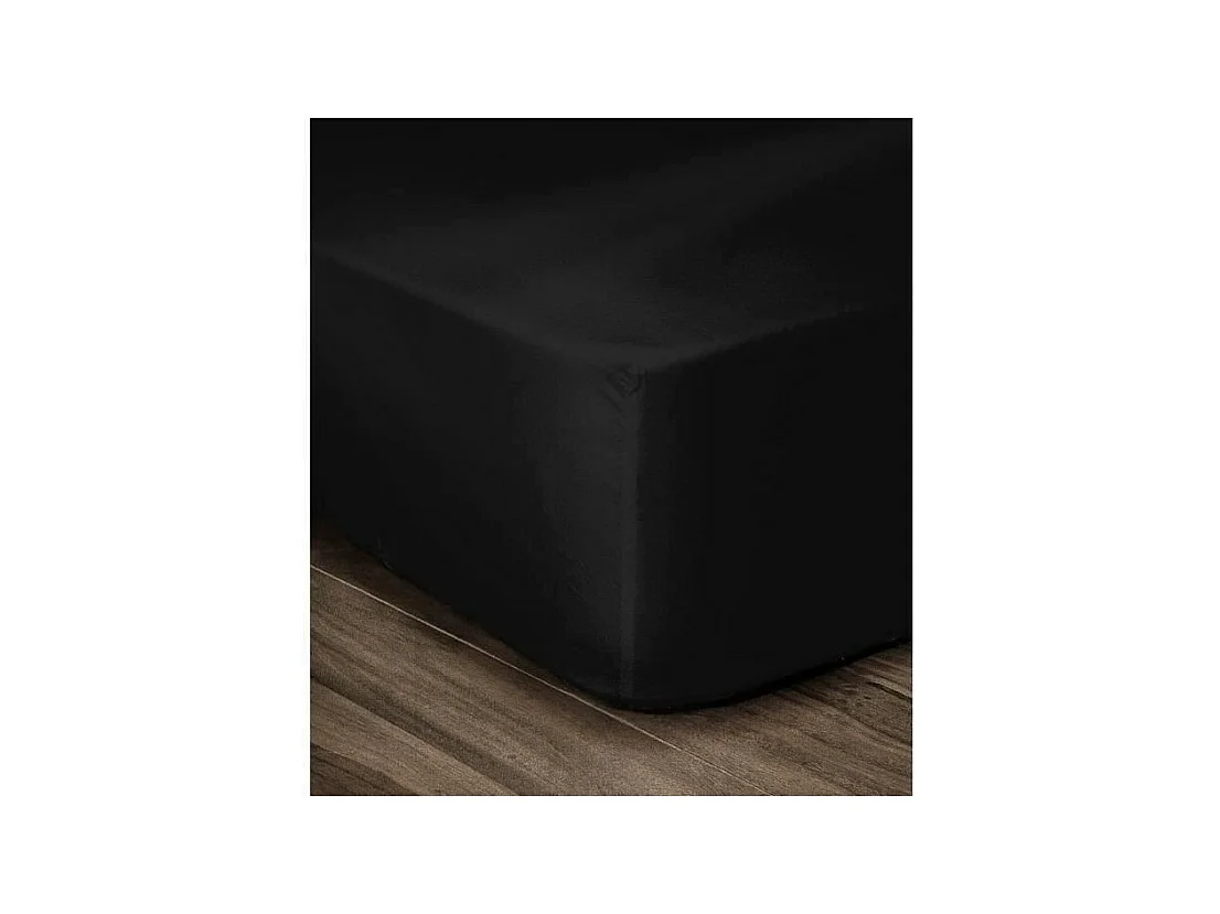 LOVELY HOME Drap Housse 100% Coton 160x200cm - Bonnet 35cm - Noir