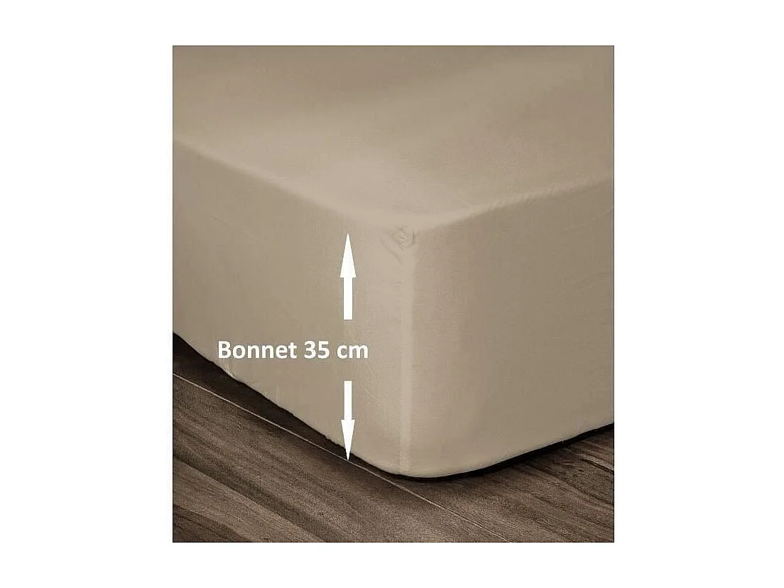 LOVELY HOME Drap Housse 100% Coton 160x200cm - Bonnet 35cm - Beige