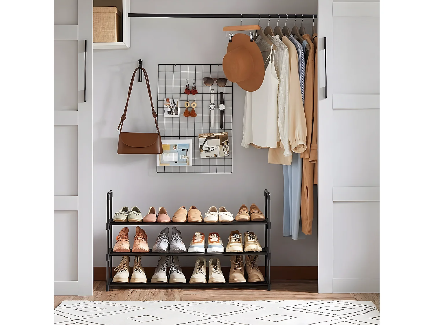 Schoenenrek met 3 niveaus van zwart metaal - 15 paar