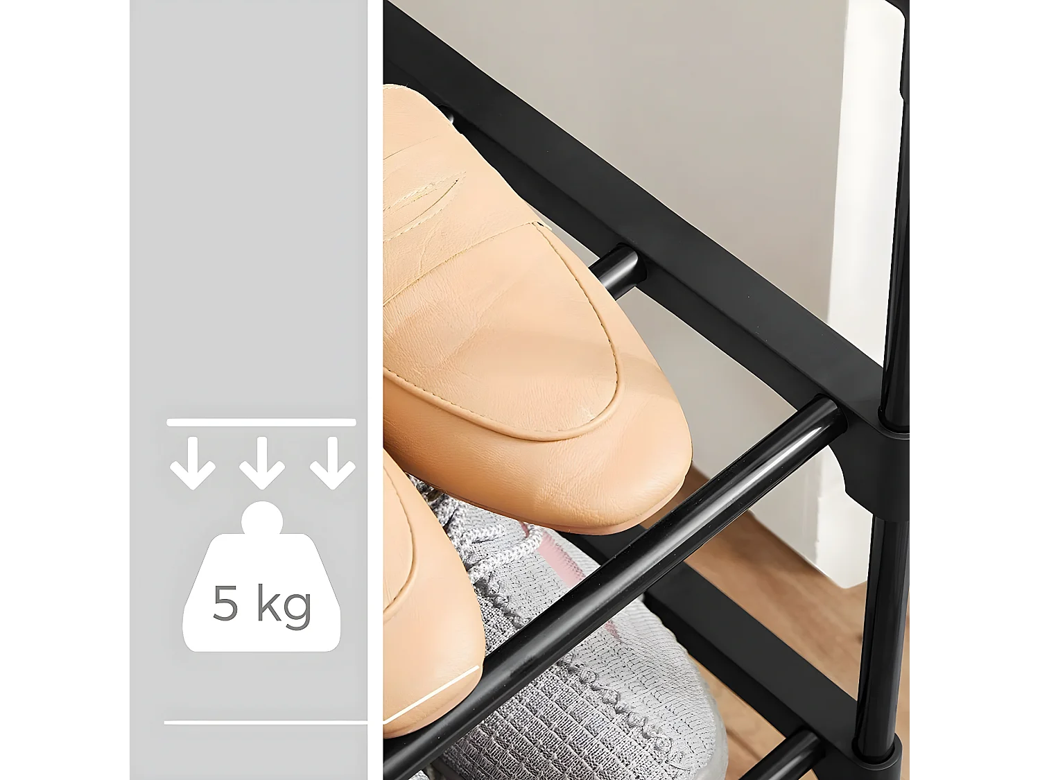 Estante de zapatos de 3 niveles en metal negro - 15 pares