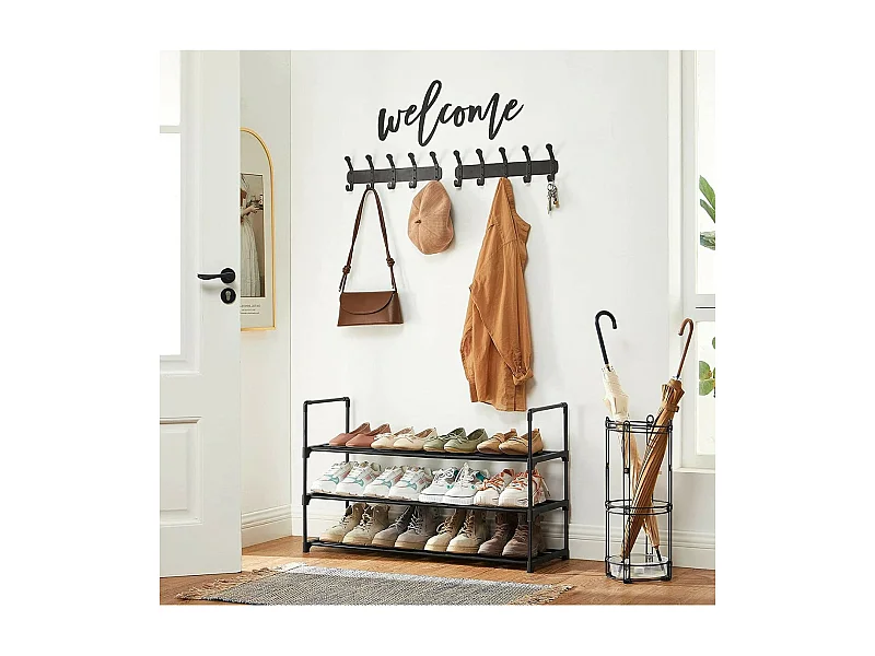 Scaffale per scarpe a 3 livelli in metallo nero - 15 paia