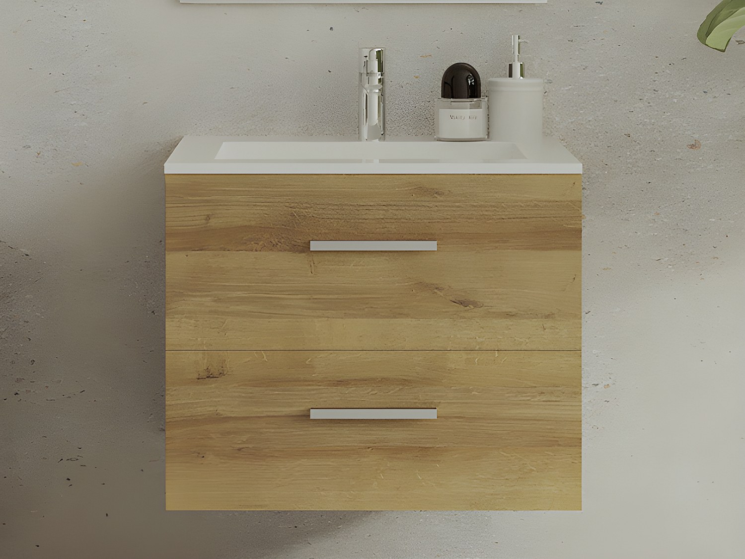 Upphängd badrumsmöbel - Ljus naturlig färg - 60 cm - KAYLA