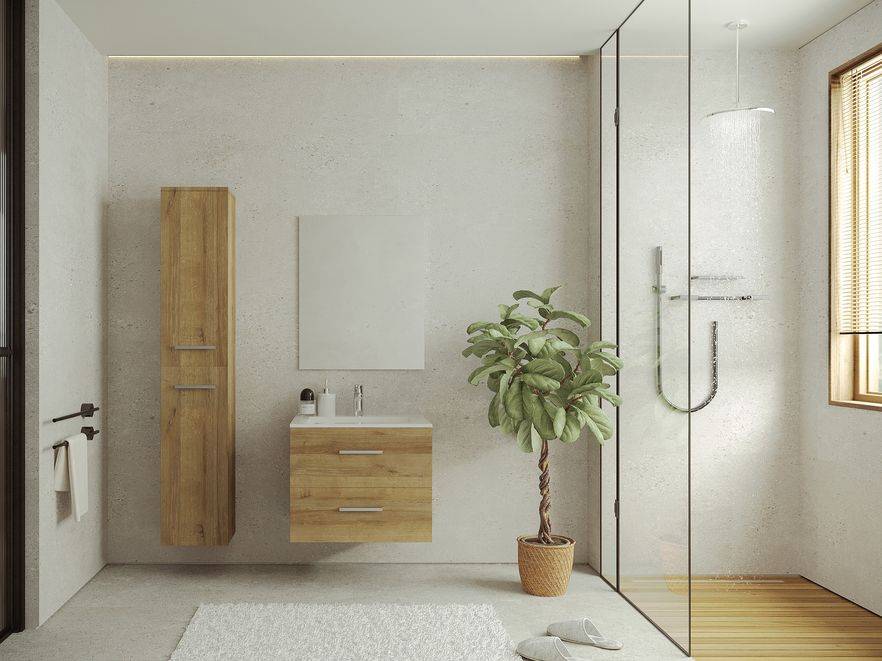 Colonne de salle de bain avec 6 étagères, L30 x P25 x H160 cm, naturel