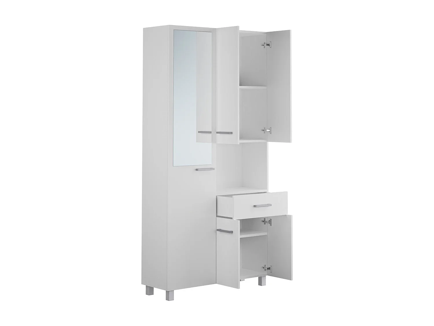 Badezimmerschrank mit Füßen und Spiegel - 180 cm - Weiß - MINELA