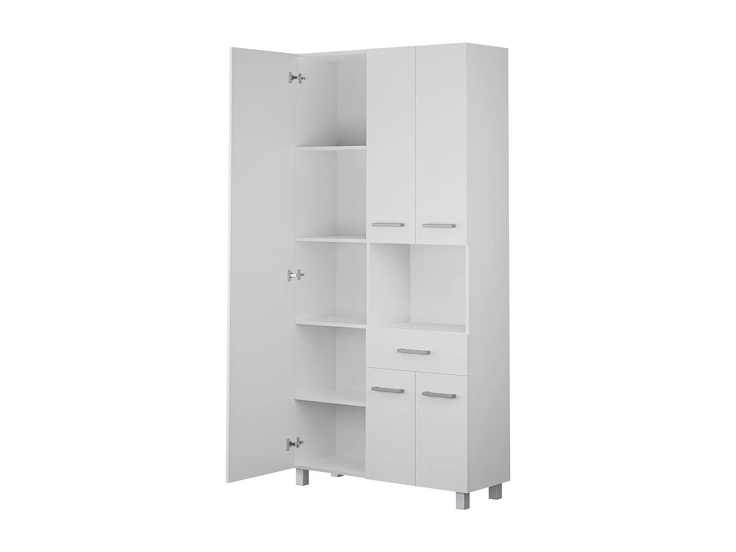 Badezimmerschrank mit Füßen und Spiegel - 180 cm - Weiß - MINELA