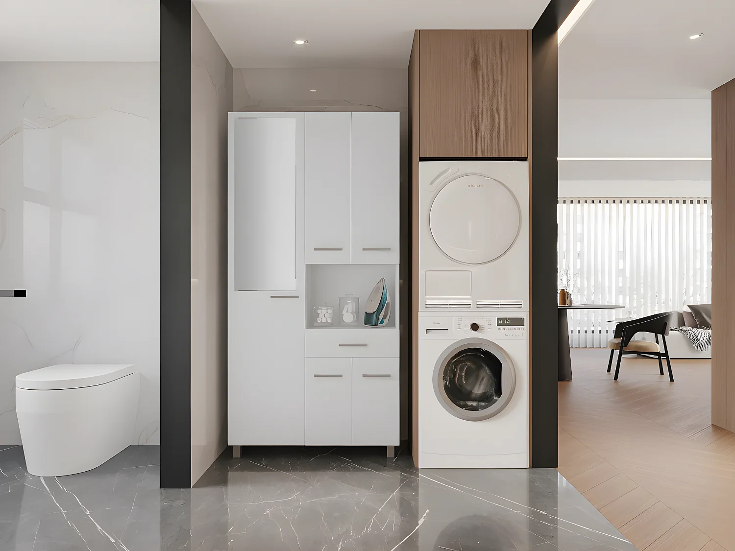 Colonne de salle de bain avec miroir sur pied - 180 cm - Blanc - MINELA