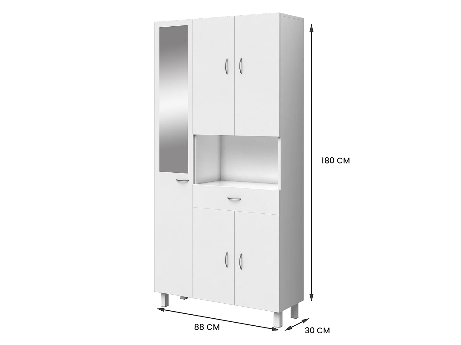 Colonna per bagno con specchio su piede 180 cm Bianco - MINELA