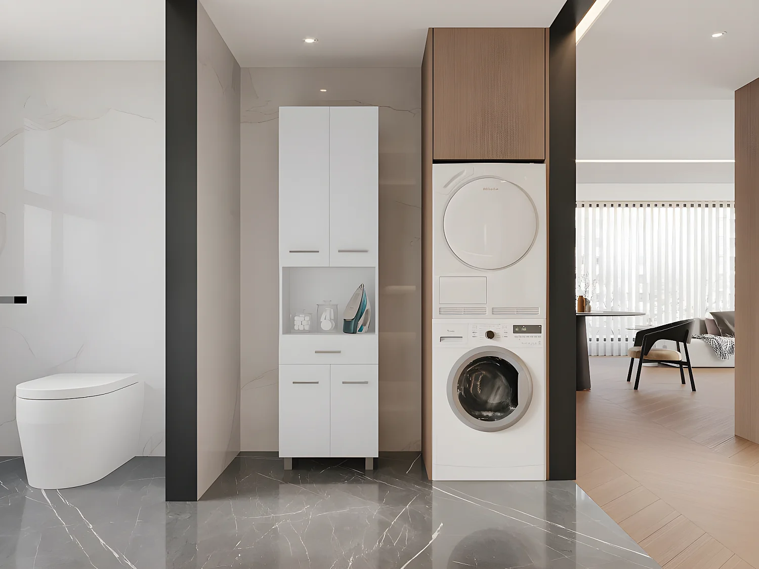 Colonne de salle de bain sur pied - 180 cm - Blanc - MINELA