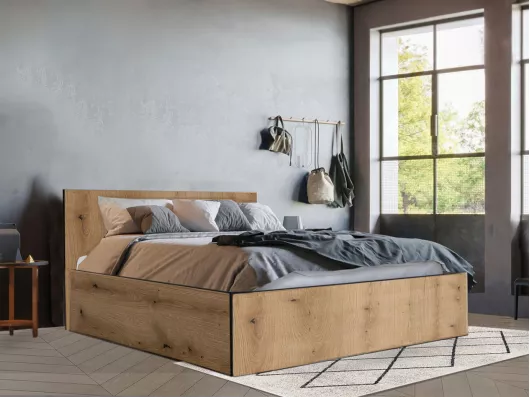 Kauf Unique Bett mit Bettkasten - 140 x 190 cm - Holzfarben & Anthrazit - ELPHEGE