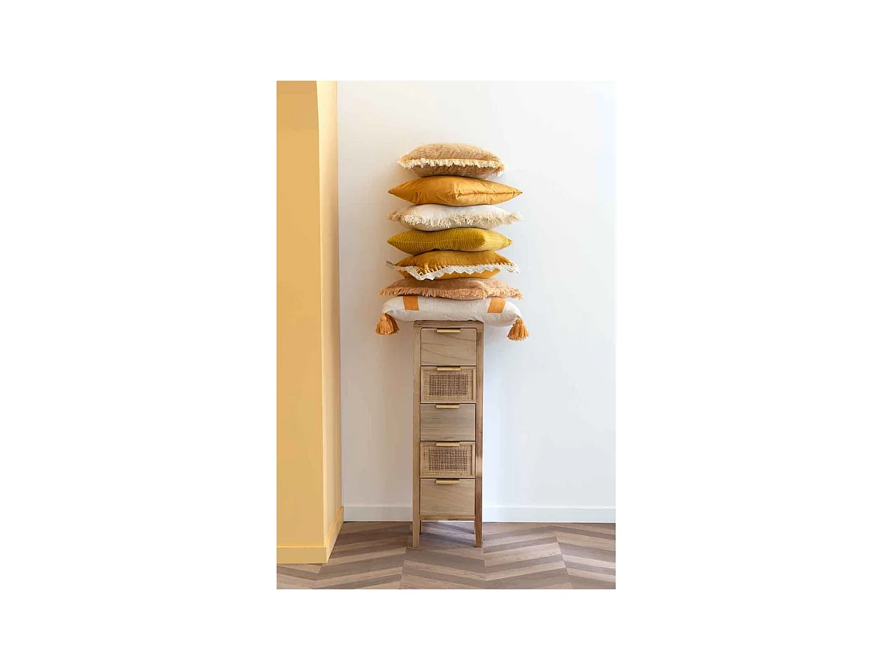 Coussin Déco "Franges" 45x45cm Jaune Ocre