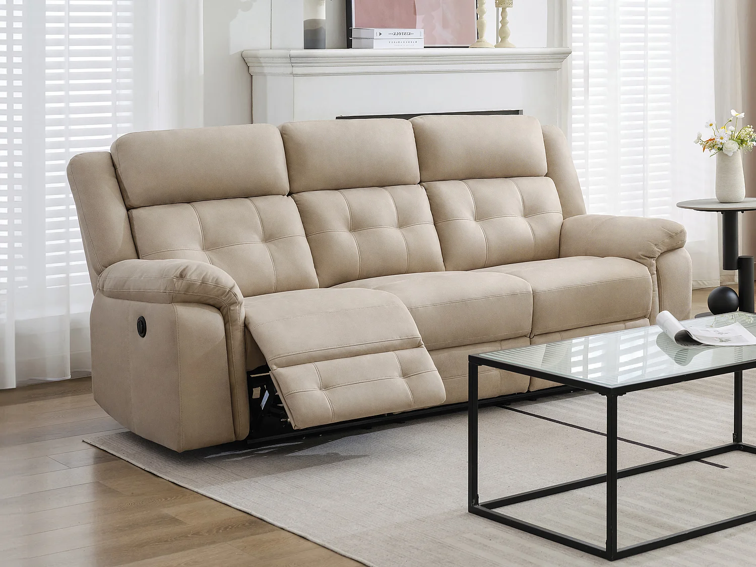 Relaxsofa 3-Sitzer elektrisch - Mikrofaser - Beige - ORTIANO