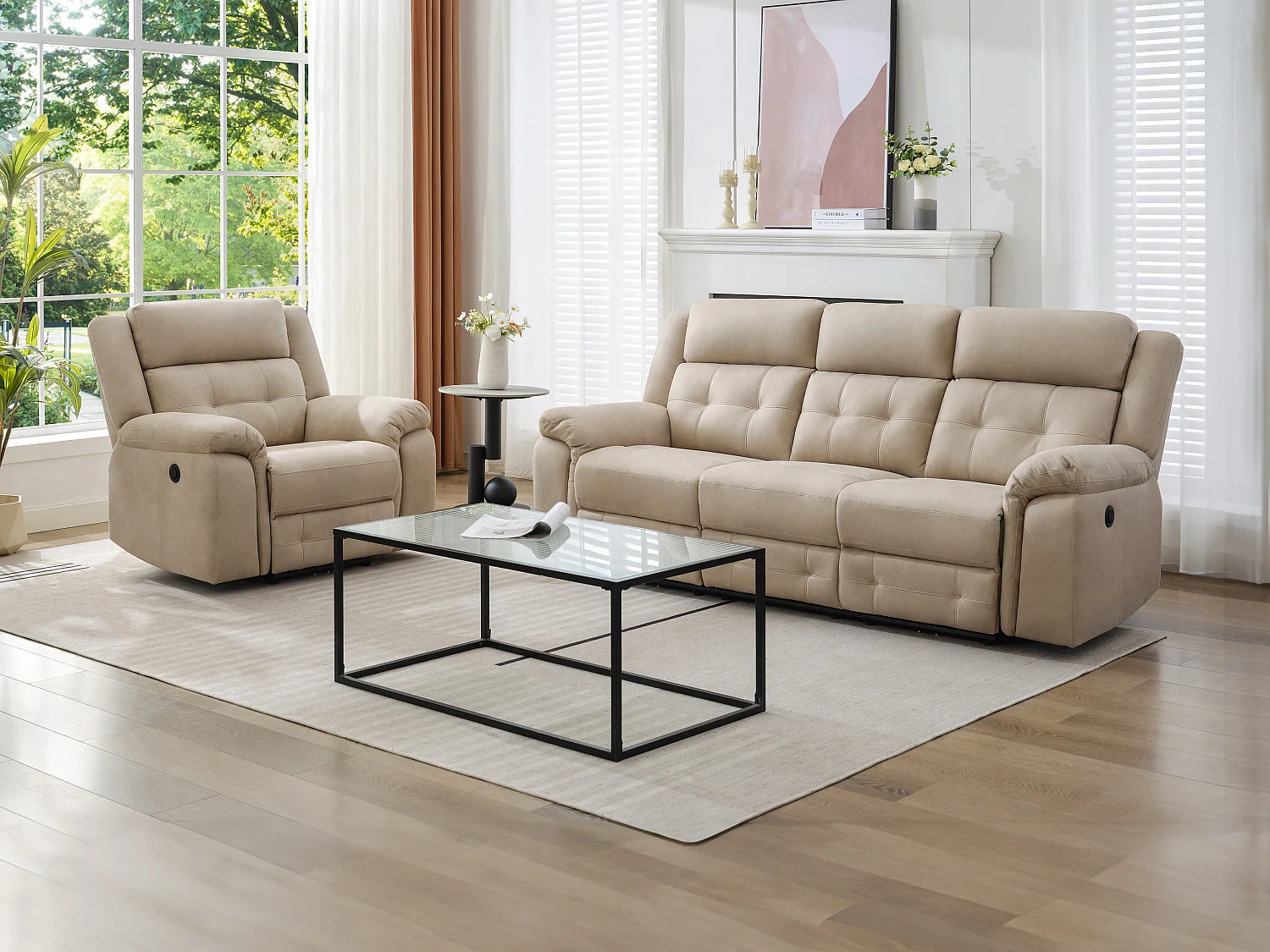 Fauteuil relax électrique en microfibre beige ORTIANO