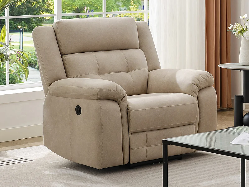Fauteuil relax électrique en microfibre beige ORTIANO