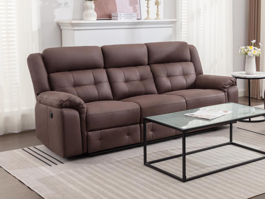 Relaxsofa 3-Sitzer elektrisch - Mikrofaser - Vintage-Leder-Optik - Braun - günstig online kaufen