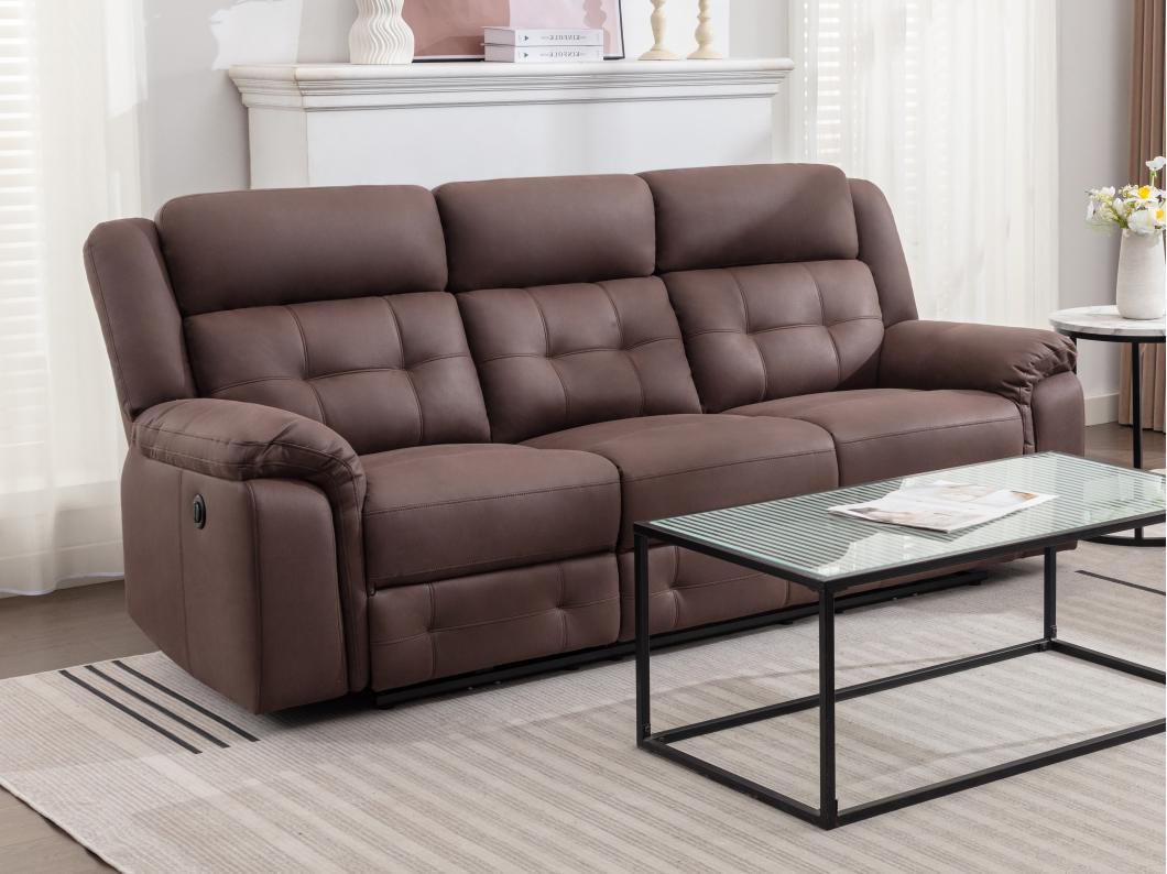 Canapé 3 places relax électrique en microfibre aspect cuir vieilli marron ORTIANO