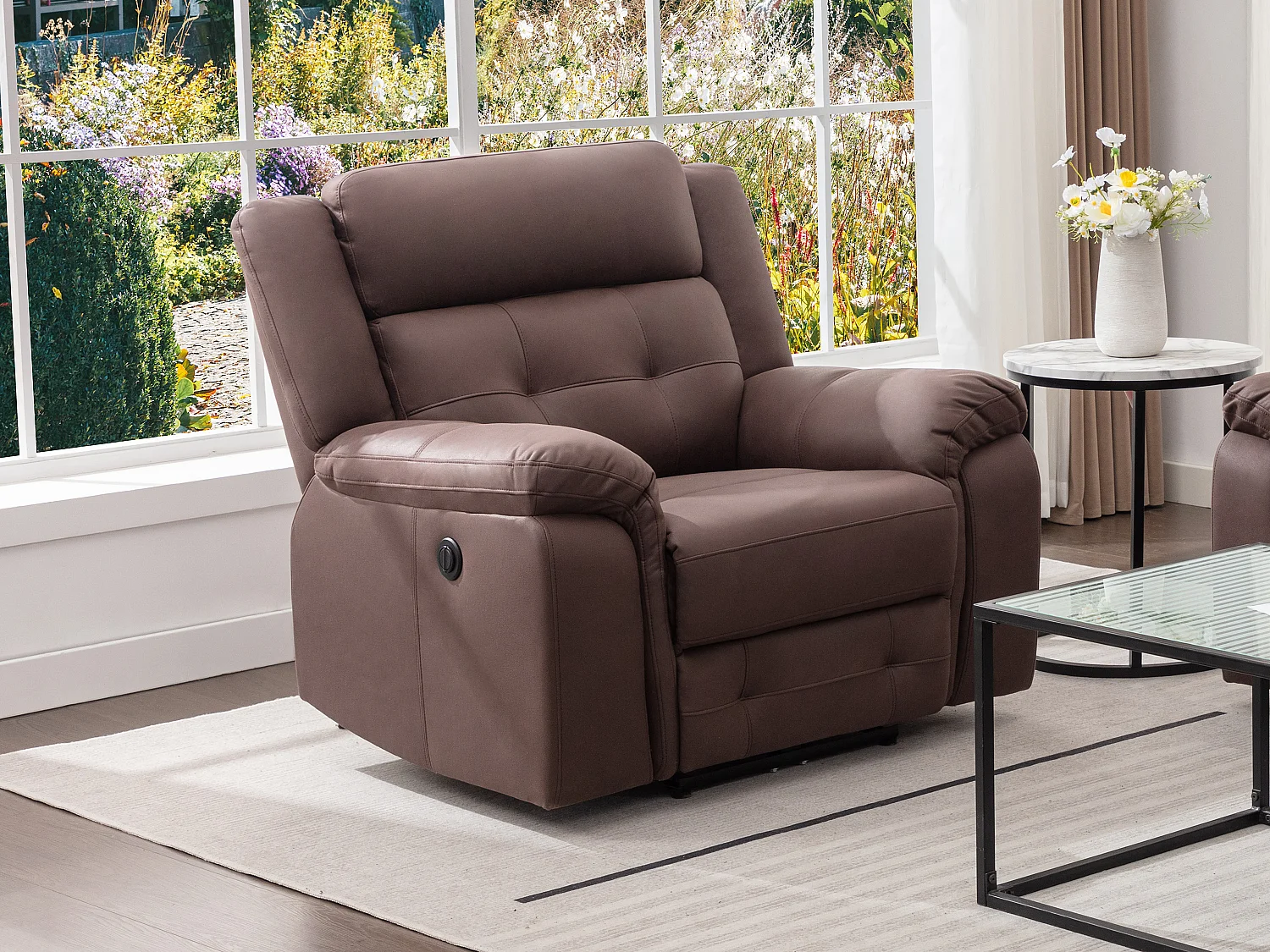 Fauteuil relax électrique en microfibre aspect cuir vieilli marron ORTIANO