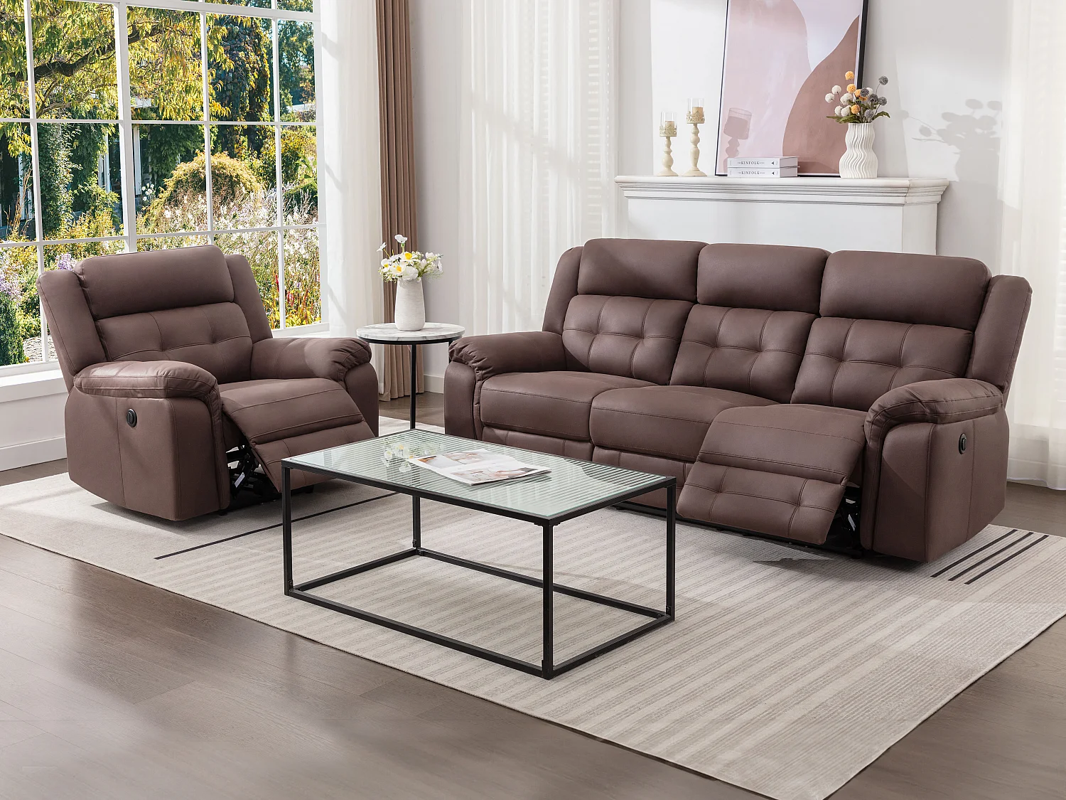 Fauteuil relax électrique en microfibre aspect cuir vieilli marron ORTIANO