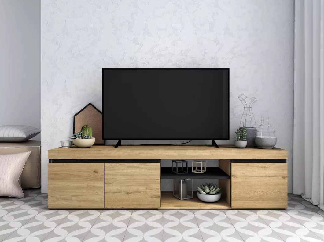 Kauf Unique TV-Möbel mod.NATURALE ''Eiche/Schwarz'', 2 Türen und 2 Wohnungen, Wohn- und Esszimmer, 160x40x41cm